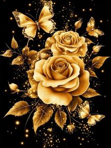 Huacan Golden Rose Diamond Painting Fantasy Rhinestones Picture Canvas Diamond Embroidery Flower Cross Stitch Kits Wall Art