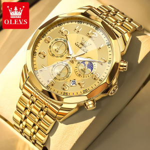 OLEVS gold watch for men waterproof original luxury multifunctional chronograph stainless steel watch