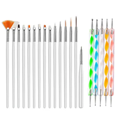 5/20Pcs Nail Art Brush Design Tip Painting Drawing Carving Dotting Pen FlatFan Liner Acrylic Gel UV Polish Manicure Tools