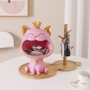 ของตกแต่งบ้าน ถาดโมเดลแมวนำโชค ตุ๊กตาแมวรับทรัพย์ แมวเก็บกุญแจ/ของกินเล่น/เครื่องสำอาง พร้อมส่งจากไทย ของขวัญขึ้นบ้านใหม่