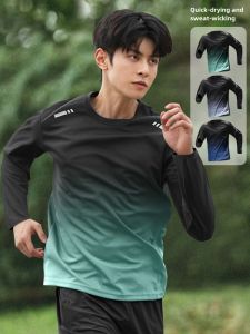 Mens Running Quick Dry Long Sleeve T-Shirt Outdoor Climbing Fitness Basketball Loose Fit round Neck Casual Sportswear