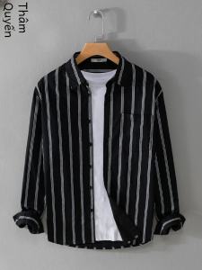 Thanh Lịch Áo Sơ Mi Nam Sọc Dài Tay Trang Phục Công Sở Thoải Mái Phong Cách Cotton Vải Bông Vải Rộng Rãi Áo Sơ Mi Vừa Vặn Áo Sơ Mi Phong Cách Nhật Bản Tươi Mát