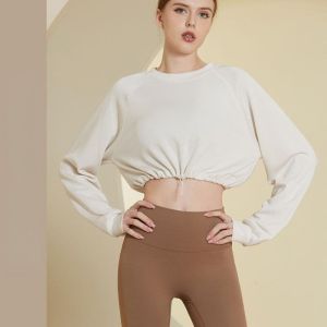 SUPERFLOWER Womens Loose Fitness Shirt Adjustable Waist Long Sleeve Top for Yoga Sports Casual Wear