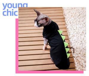 Pure Cotton Short Sleeve Cat Clothes for Hairless Cats Adorable Dinosaur Design Breathable Air Conditioning Suit for Kittens