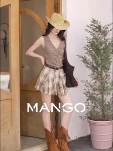 Mango | Summer Vintage Pleated Short Waist Midi Skirt