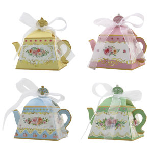 25PCS Mini Flower Tea Party Gift Box - Spring Teapot Candy Box Vintage Style Supplies for Wedding Birthday Shower Favor