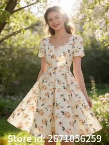 Junxi Wan | Vintage Polka Dot Summer Dress Women 50s Retro Elegant Short Sleeve A-Line Cocktail Dress for Weddings & Party