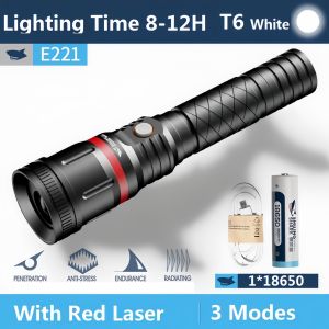 SMILING SHARK E221 Super Bright Torchlight Laser Flashlight Strong Light with Infrared Zoomable long range LED Rechargeable Household and Outdoor Laser Light
