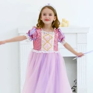 [READY STOCK]  Kids Girl Costume Disney  Princess Rapunzel Costume Purple Dress Wedding Gown Flower Girl Tutu Dress Fairy Tale Story Telling