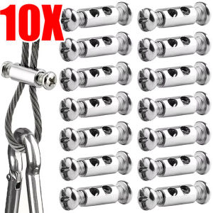 10Pcs Universal Metal Wire Rope Locking Clamps / Double Hole Cross Screw Adjustable Copper Buckle Clips / Suspension Cable Fixing Fastener Hardware Accessories