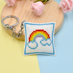 Handmade Embroidery Kit Simple Lucky Rainbow Keychain Double-Sided Stitching DIY Material Package Cross-Stitching Set