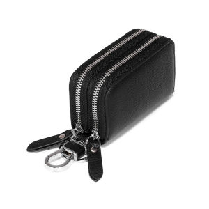 Genuine Leather Large Capacity Zipper Key Pouch Mens Waist Hanging Double Layer Multi-Function Car Key Bag Trendy Cowhide Card Holder