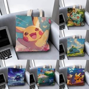 Bandai | Pokemon Paradox Pokemon Storage Bags Tote Bag Travel Summer Beach Shoulder Bag Reusable Grocery Shopping Bag Anime Artwork