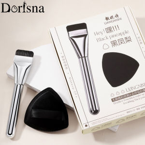 Dorisna 3 in 1 Foundation Applicator Tool Set Ultra-thin Flat Head Foundation Brush And Black Air Cushion Makeup Sponge And Sponge Storage Box