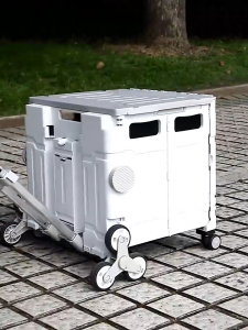 Trolley Shopping Cart with foldable retractable handle and four wheels collapsible design for storage 48L