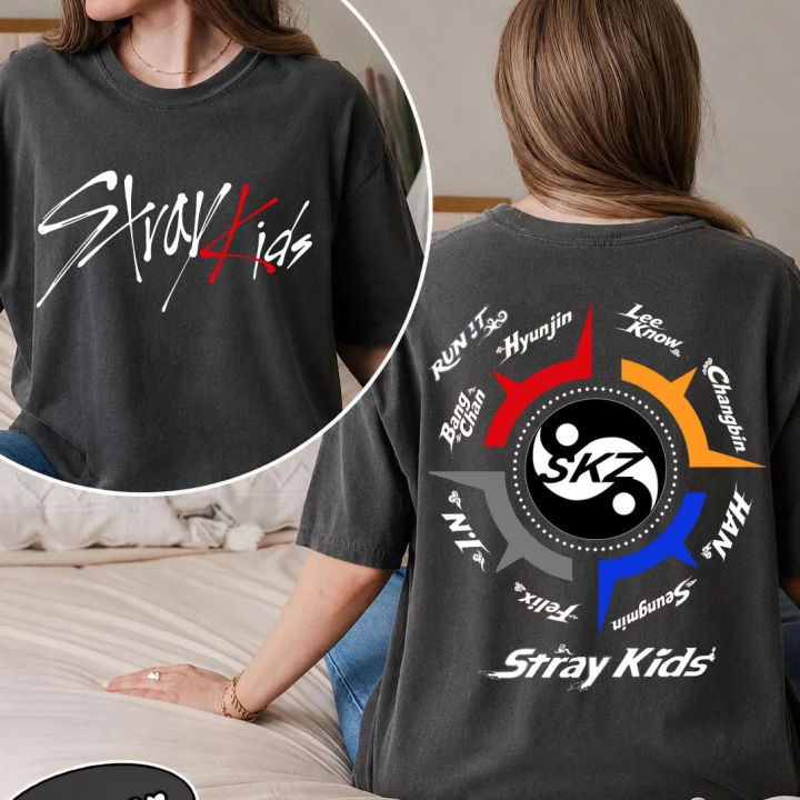 Bandai | Double Sided Stray Kids RUN IT Vintage Washed T Shirt