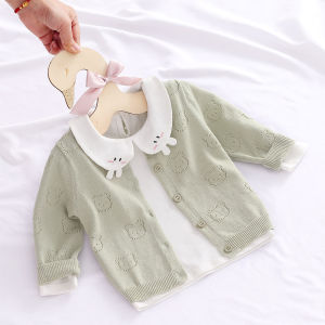 Princess Style Pure Cotton Cardigan for Baby Girls Lightweight Spring Summer Knitted Sweater Air Conditioning Jacket 9 Months-3 Years