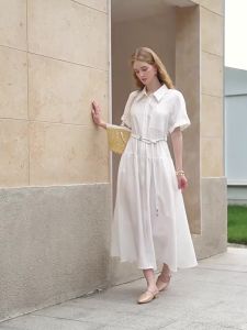 XIANGYING | Đầm Định Hình Eo Phong Cách Pháp Chất Liệu Vải Linen