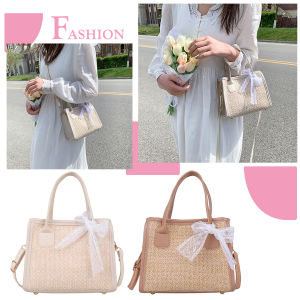MOJOYCE Woman Zipper Straw Shoulder Bags Beach Straw Weaving Shoulder Bag Woven Traveling Handbags