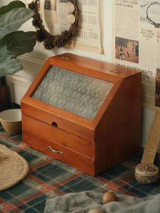 Retro Style Wooden Desktop Storage Box Bedroom Makeup Desk Chinese Style with Drawer Cosmetic Storage Cabinet Dustproof