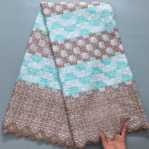 African Swiss Voile Lace Fabric Embroidered Cotton with Stones & Geometric Patterns 5Yard For Bridal Gowns & Afrocentric Fashion