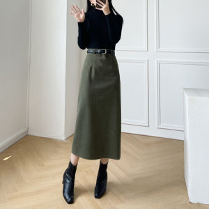 Corduroy High-Waist Slit Skirt