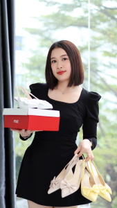 Giày Cao Gót Slingback 5cm Mũi Nhọn Phối Nơ Pixie H344