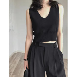 Elegant Sleeveless V-Neck Slim Fit Knit Vest Womens Clothes