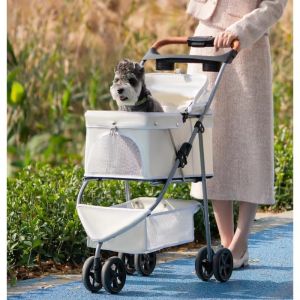 Large Capacity Lightweight Foldable Pet Stroller Outdoor Detachable Push Cart Small Medium Dogs Cats Pet Trolley Pet Stroller