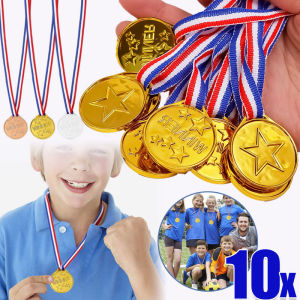 เหรียญรางวัลเหรียญทองพลาสติกสำหรับเด็กเกมกลางแจ้งรางวัลการแข่งขันกีฬาของเล่นของขวัญพรรคเด็กฟุตบอล10ชิ้น