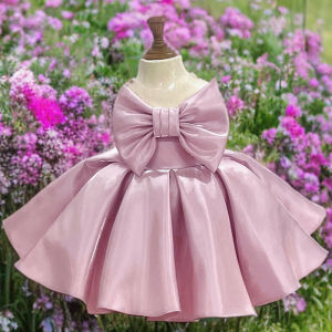 Cute Baby Girls Christmas Outfit Sleeveless Satin Big Bow Tutu Dress For Toddler Kids Baptism Xmas Birthday Party New Year Gown