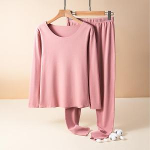 Womens Autumn Warm Underwear Set Thickened Long Sleeve Long Pants Home Clothes Thermal Wear Single Layer Pure Color