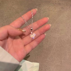 สร้อยคอหัวใจสองชั้น ดีไซน์เก๋ไก๋ หรูหรา สร้อยคอโซ่กระดูกไหปลาร้า แฟชั่น ดีไซน์เฉพาะตัว สร้อยคอแบบสวมหัว