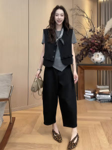 XUECAIQI | Korean Commuter Style T-shirt Vest Wide Leg Pants Three-piece Set
