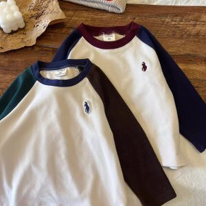 Thickened Fleece Base Shirt for Kids Autumn Winter Style Long Sleeve T-Shirt Shoulder Insert Design Warm Top for Boys And Girls