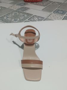Dép nữ sandal cao gót quai bản ngang phối màu gót 7cm
