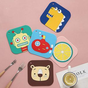 Miếng lót ly cốc lót nồi bằng nhựa dẻo silicon thiết kế hoạt hình cute chống thấm chống trượt cách nhiệt