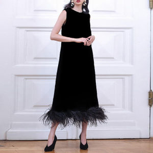 Elegant Sleeveless Backless Long Dress for Women Polyester Material Pure Color Pattern Loose Waist A-Line Skirt for Autumn Birthday Party