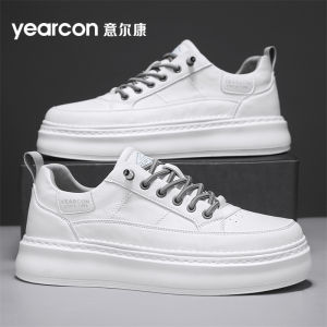 Yearcon Mens Shoes 2025 New Summer Breathable Fashionable Sports Flat Shoes Thick Bottom Comfortable Casual White Shoes