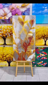 Tranh Lá Cây Giả Dát Vàng Tranh Canvas Tranh Tráng Gương Tranh Treo Tường Trang Trí Nội Thất