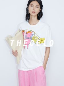 Thecelo round Neck Short Sleeve T-Shirt Valentines Day Cupid Pattern Printed Cotton Casual Commute Style Spring Summer New Arrival