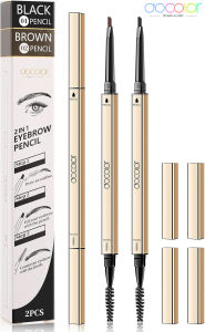 Docolor 2 gói Bút chì kẻ lông mày 2-trong-1 Chuyên Nghiệp không thấm nước đầu kép siêu mỏng lông mày definer bút chì lông mày tăng cường Kit đen & nâu【bài trong 24 giờ & 90 ngày Dịch vụ bảo hành】