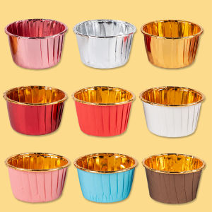 Disposable Aluminum Foil Muffin Cups for Cake Roll Dessert Baking High Temperature Resistant Paper Cups for Pastry Shop