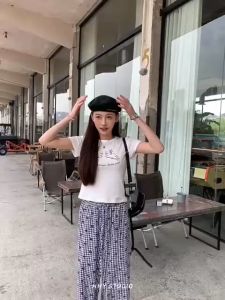 Quần nữ suông kẻ hoạ tiết nơ siêu xinh Quần dài chất cotton cực mát MS137
