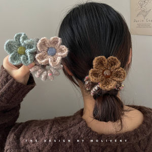 Elegant Knitted Flower Phone Cord Hair Ties High Elasticity Hair Bands Womens Autumn Winter Fashion Hair Bands Moliveny Brand