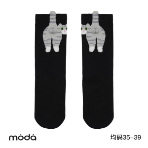 Cute Cat Egg Cotton Socks Breathable Thin Summer Mid-Calf No-Cuff White Absorbent Sweat-Wicking Cartoon Design for Men And Women