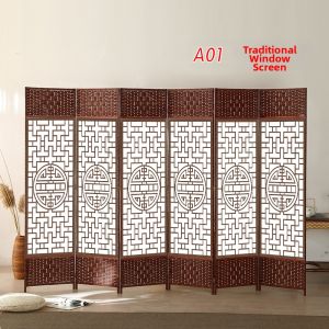 Movable Partition Screen for Various Spaces Braided Rattan and Fabric New Chinese Style