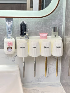 Toothbrush Rack Punch-Free Tooth Cup Gargle Cup Wall-Mounted Rack Wall-Mounted Bathroom Electric Family Set