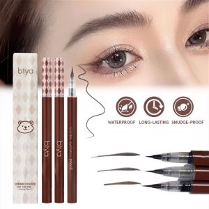 Biya 3 Colors Liquid Eyeliner Eyebrow Pencil Soft Brush Tip Line Smooth Waterproof Sweatproof Long-lasting Natural Non-fading Eye Makeup