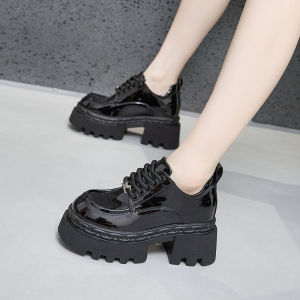 Leather Thick Heel Loafers Womens Spring Fashion Single Shoes High Heels Increased Height Small Size Black Leather Shoes